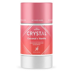 Crystal Coconut and Vanilla magnesium deodorant in a pink container