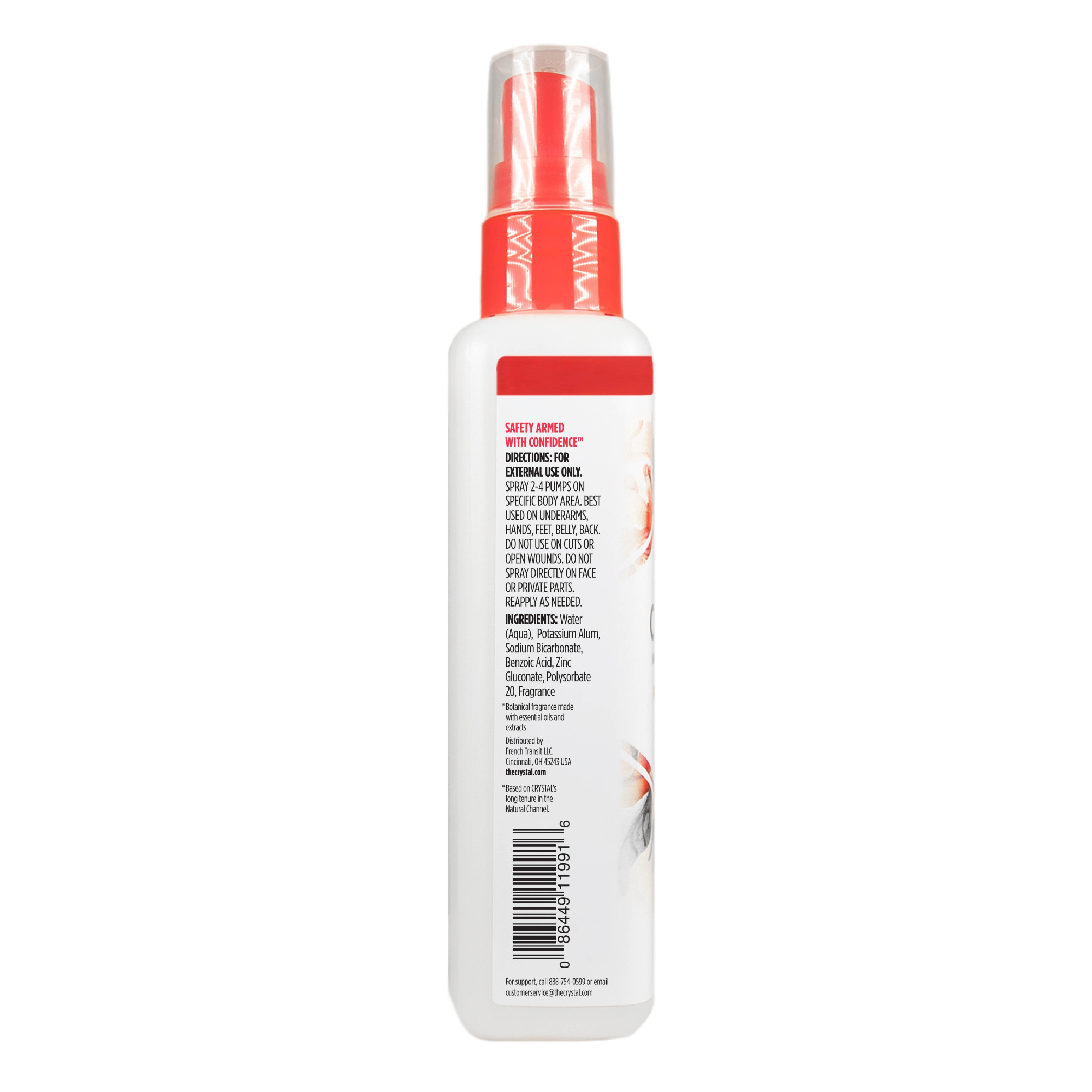 Spray bottle with red label on a white background with ingredient list.