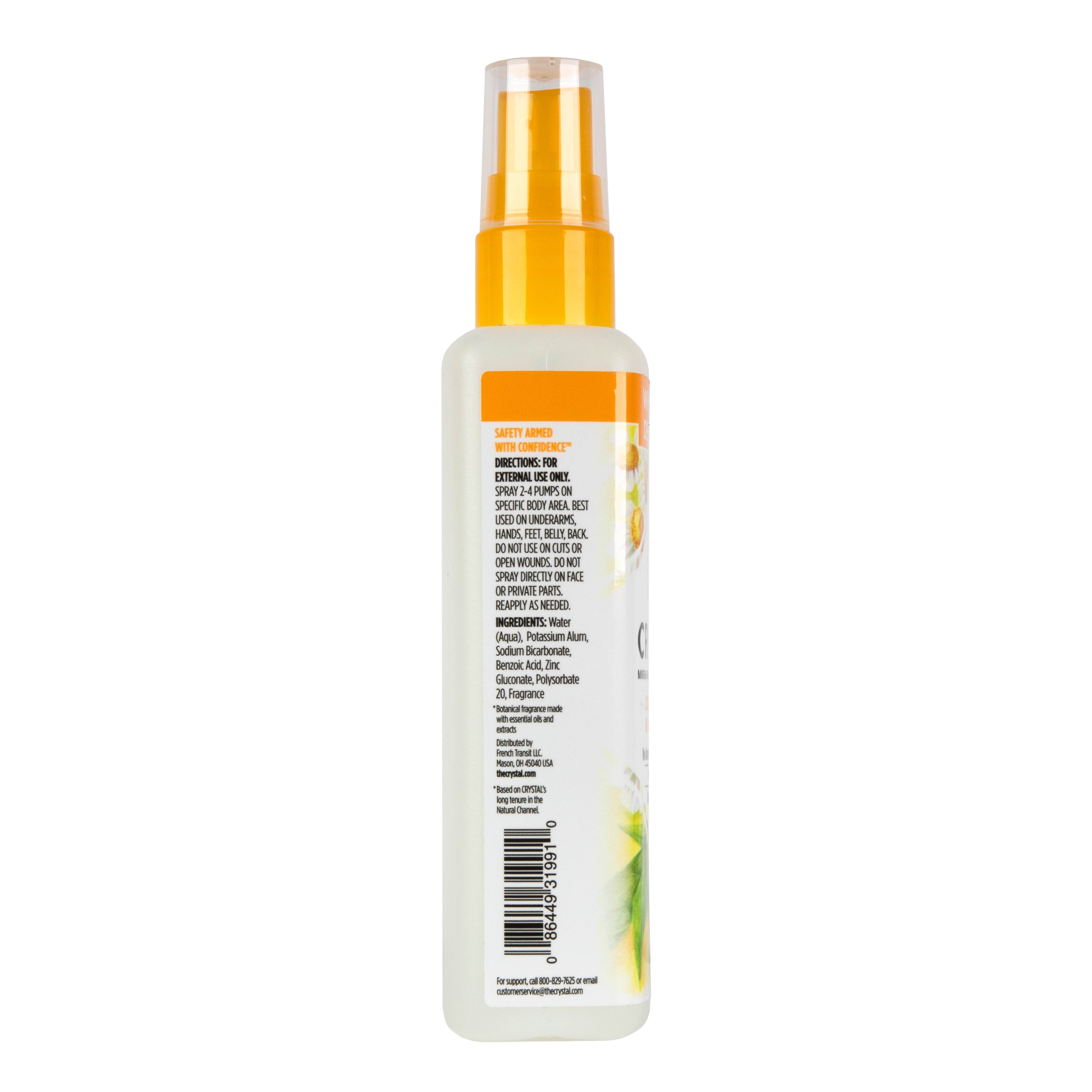 Spray bottle with yellow label on a white background with ingredient list.