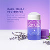 Ingredient benefits of Crystal Lavender and Rosemary Magnesium stick deodorant on lavender background.
