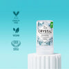 Crystal Mineral Travel Stick cruelty free, vegan, and clean label purity award icon call out on light blue background.
