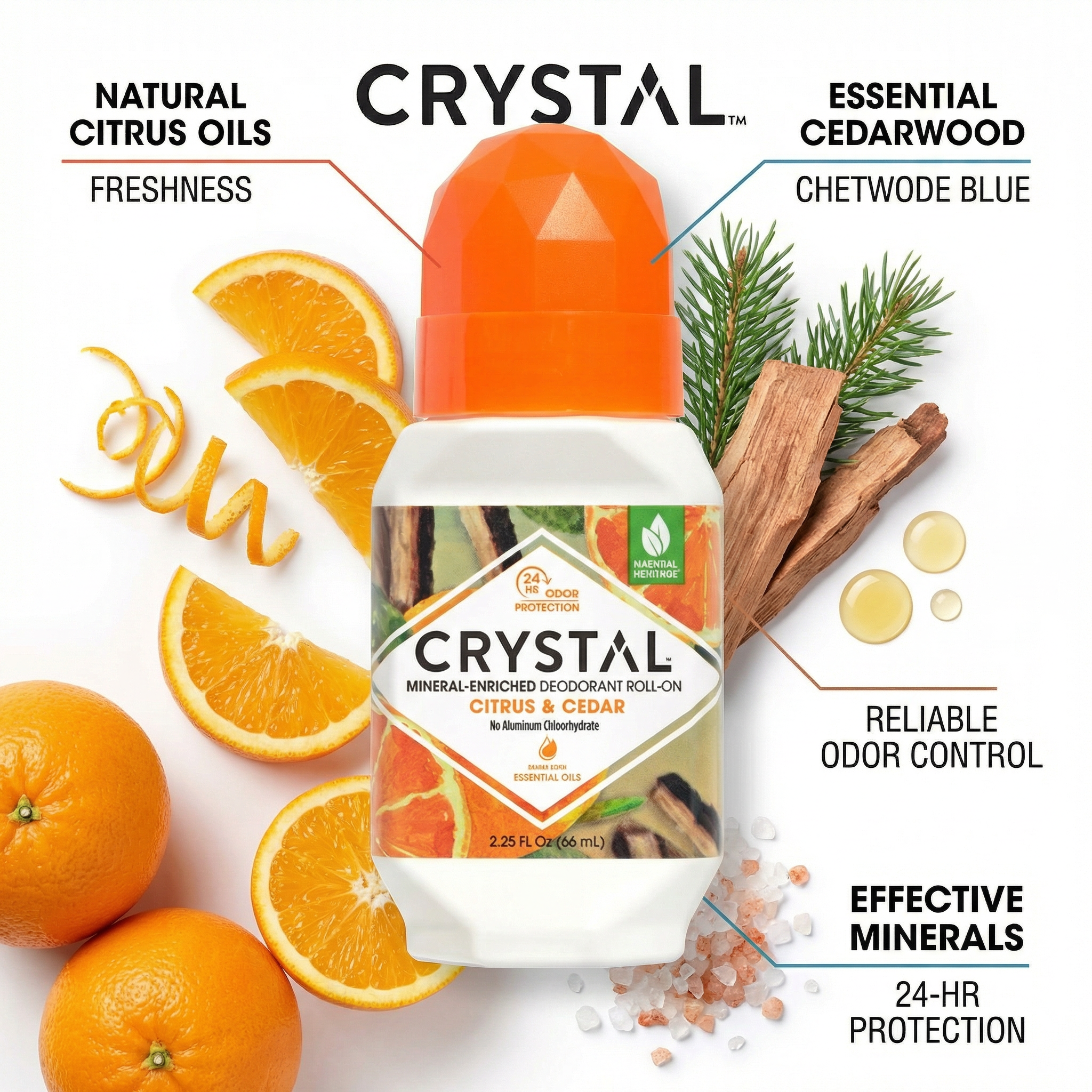 Mineral Deodorant Roll On Citrus Cedar CRYSTAL Deodorant Mineral Deodorant Roll On Citrus Cedar CRYSTAL Deodorant